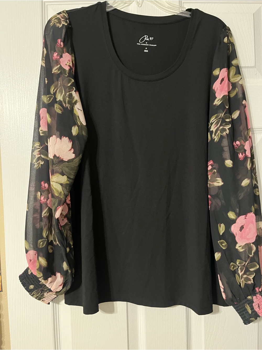 Floral Sleeve Black Women's Top medium